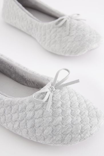 Grey Quilted Ballet Slippers