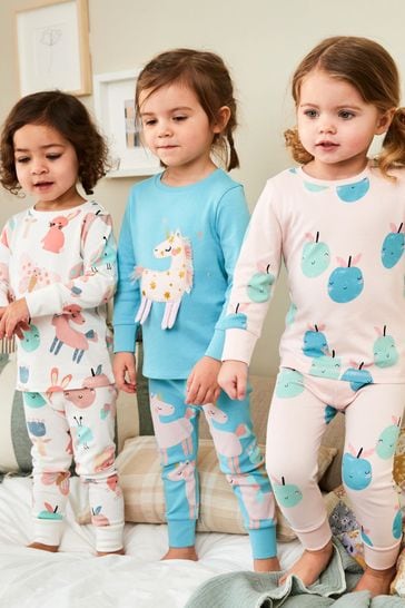 Pink/Blue Unicorn Character 3 Pack Long Sleeve Printed Pyjamas (9mths-12yrs)