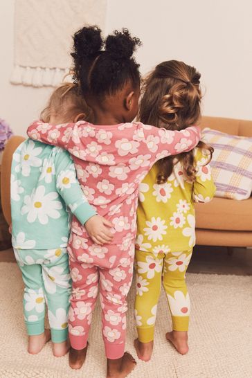 Multicoloured Floral 3 Pack Long Sleeve Printed Pyjamas 9mths 8yrs