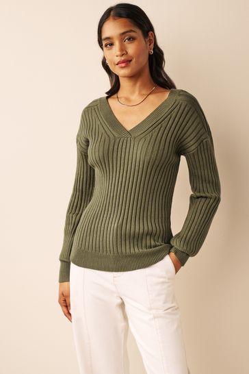 V neck on sale ribbed jumper