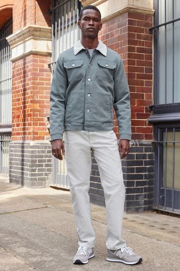 Buy Borg Collared Denim Trucker Jacket from Next