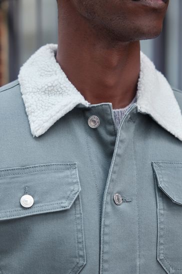 Grey denim jacket hot sale borg collar