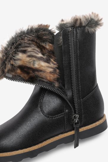 Black Wide Fit (G) Warm Faux-Fur Lined Zip Boots