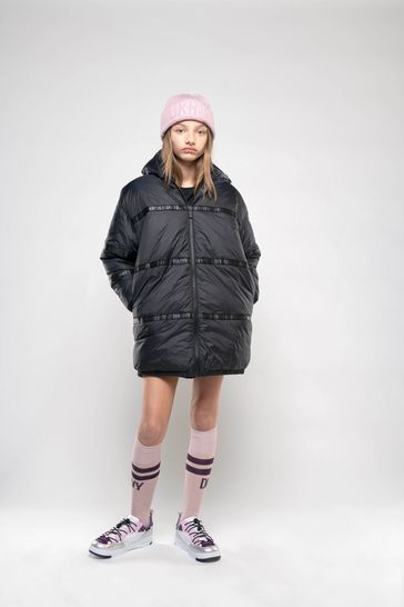 DKNY Black Logo Reversible Puffer Coat