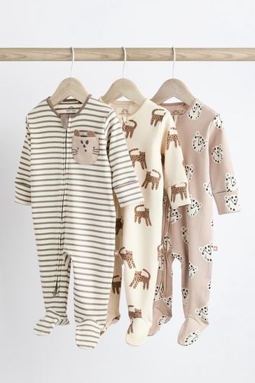 Neutral Leopard Baby Character Sleepsuits 3 Pack (0-2yrs)