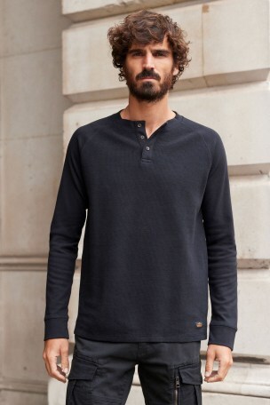 Black Long Sleeve Grandad Collar T Shirt