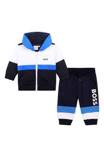 Buy BOSS Blue Colourblock Logo Hooded Tracksuit from Next USA