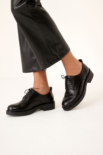 Black Forever Comfort Leather Chunky Lace Up Shoes