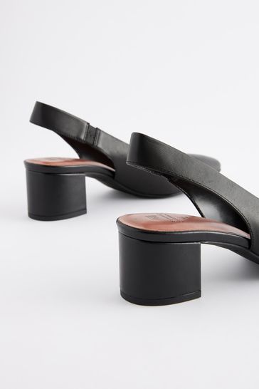 Black Regular Wide Fit Forever Comfort Leather Slingback Low Block Heels