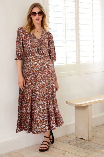 Maternity flowers print full length dress discount