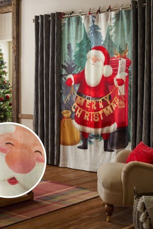Buy Christmas Santa Tie Top Lined Curtain Panel from Next