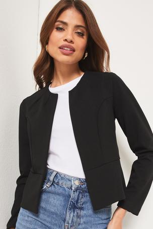 Cropped collarless blazer cheap