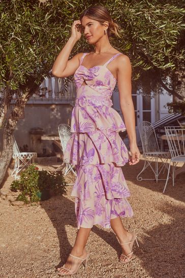 Buy Lipsy Cut Out Belted Sweetheart Neck Tiered Midi Dress from Next Germany