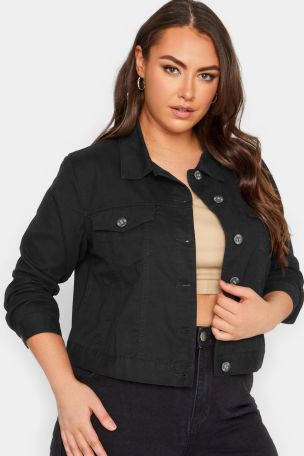 Long blue jean jacket plus size discount