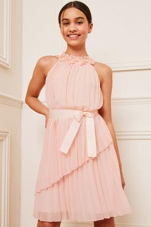 Lipsy Light Pink Pleated Chiffon Occasion Dress