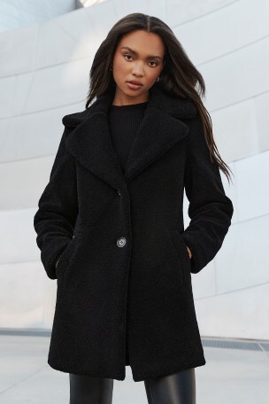 Teddy coat with fur collar