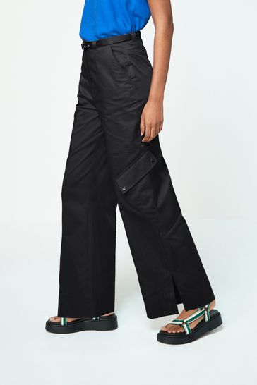 Brown Utility Belted Wide Leg Cargo Trousers