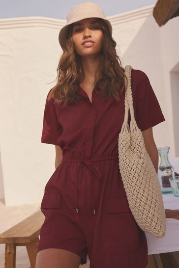 Neutral Tie Waist Utility Cargo Playsuit