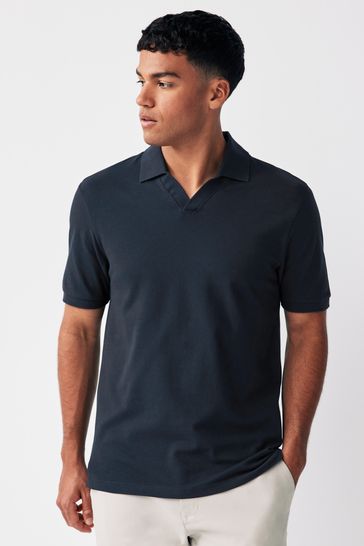 Neutral Short Sleeve Cuban Collar Pique Polo Shirt