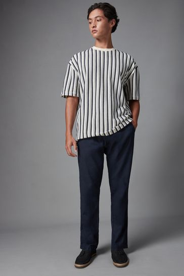 Navy Blue Texture Vertical Stripe T-Shirt
