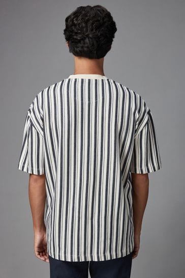 Navy Blue Texture Vertical Stripe T-Shirt