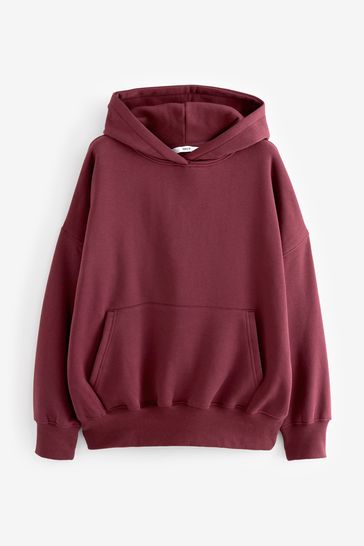 Burgundy Red Oversized Relaxed Fit Heavyweight Brushed Longline Hoodie Sweatshirt