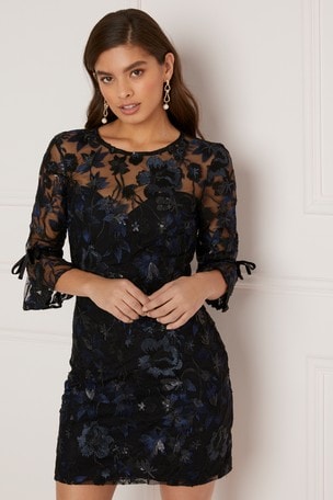 lipsy embroidered long sleeve shift dress