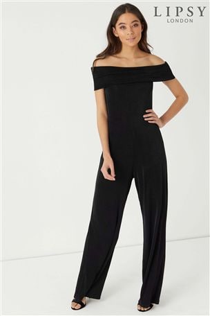 lipsy sheen twist bardot jumpsuit