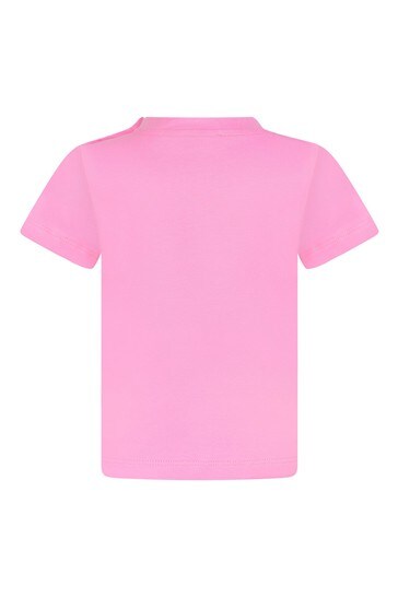 Baby Girls Pink Cotton Logo Print T-Shirt