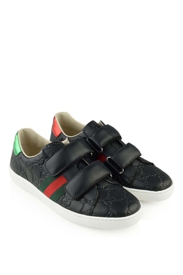 Black Leather GG Logo Trainers 