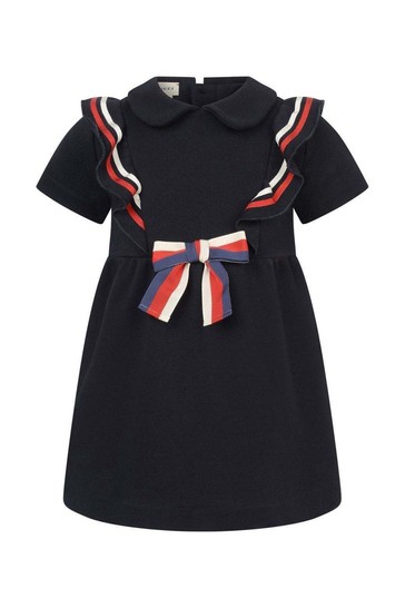Baby Girls Navy Ruffle Web Bow Dress
