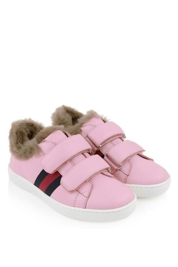 Girls Leather Trainers With Faux Fur