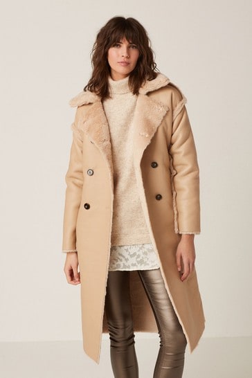 Reversible Pu Faux Fur Trench Coat, Womens Faux Fur Trench Coat