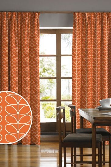 Orla Kiely Linear Stem Made To, Orange Patterned Eyelet Curtains