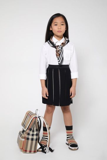 Girls Icon Stripe Detail Wool Blend Pleated Skirt
