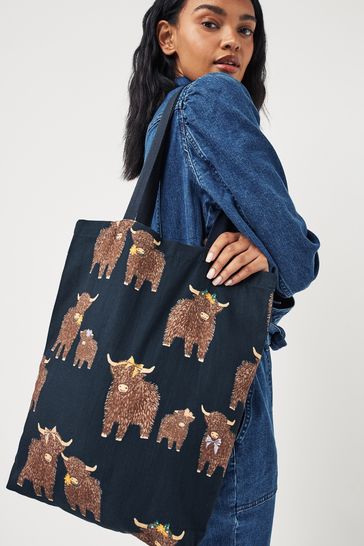 Navy Hamish The Highland Cow 100 Cotton Reusable Bag For Life