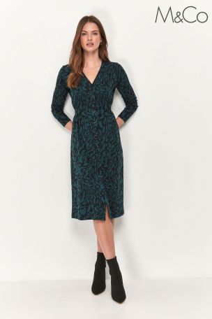 M\u0026Co Womens Teal Petite Jacquard Dress 