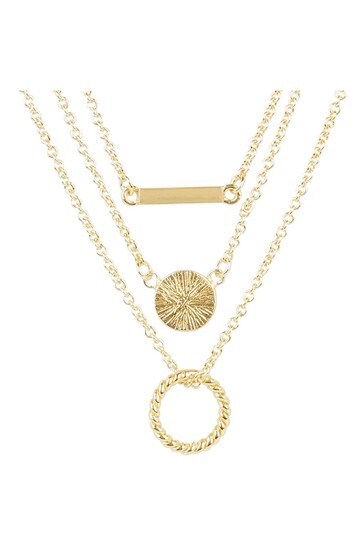 Savannah Triple Row Shapes Gold Plated Layered Necklace