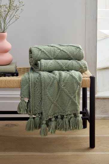 Light Natural Chunky Cable Knit Throw