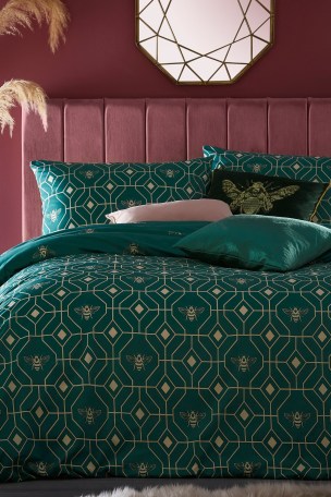 Furn Bee Deco Geometric Reversible, Emerald Green King Bedspread