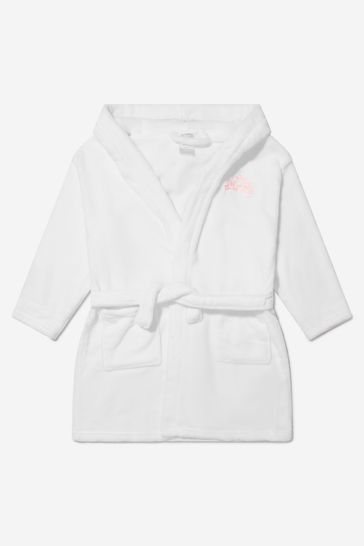 Baby Girls Cotton Crown Bathrobe And Towel Set in White