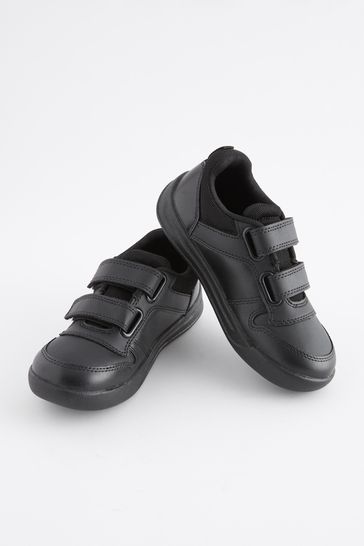 Black Standard Fit F Double Strap Touch Fastening School Trainers