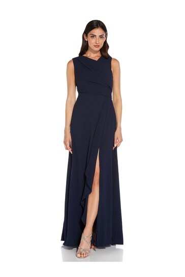 Adrianna Papell Blue Crepe Cascade Gown ...