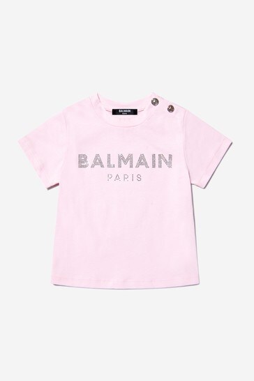 Baby Girls Pink Cotton Logo T-Shirt
