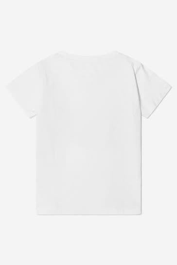 Boys White Cotton Logo Print T-Shirt