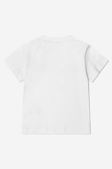 Girls White Cotton Branded T-Shirt