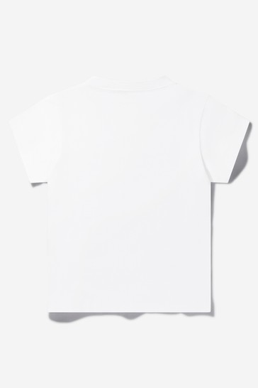 Girls White Cotton Logo T-Shirt