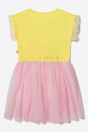 Girls Jersey And Tulle Palm Trees Dress in Yellow