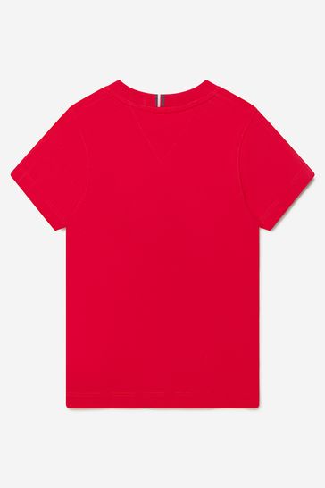 Boys Global Stripe Embossed T-Shirt in Red