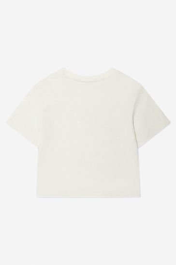 아이보리 소재의 걸스 오가닉 코튼 로고 티셔츠